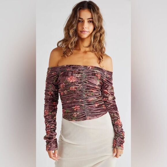 Free People Reina Off Shoulder Floral Top - Picture 1 of 4